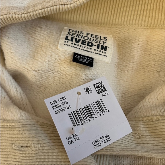 AE Big Hug Henley Sweatshirt American Eagle Beige Stripes NWT - Picture 6 of 6
